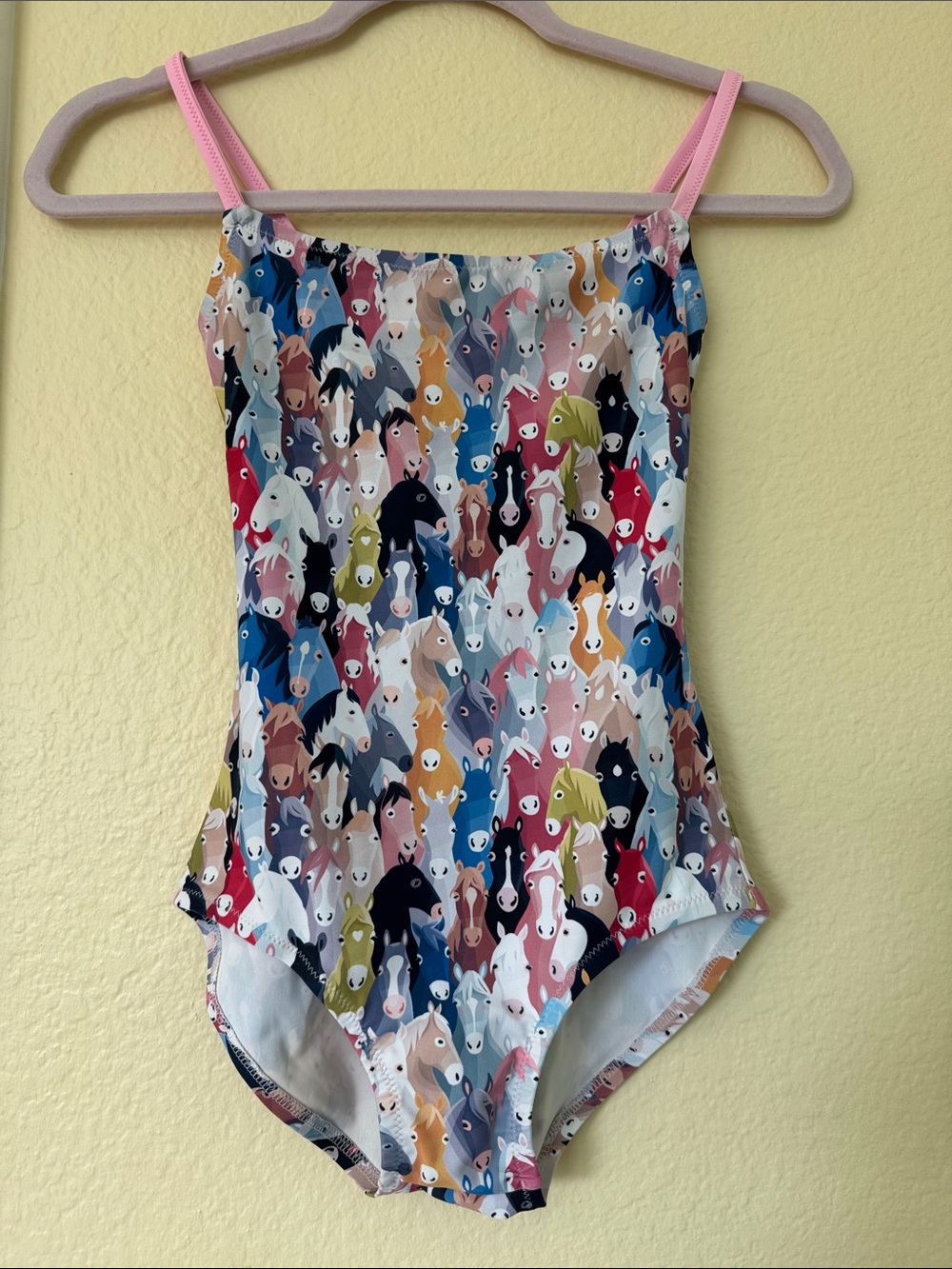 Women’s Multicolor Horse-Print Chameleon Leotard with Pink Straps
